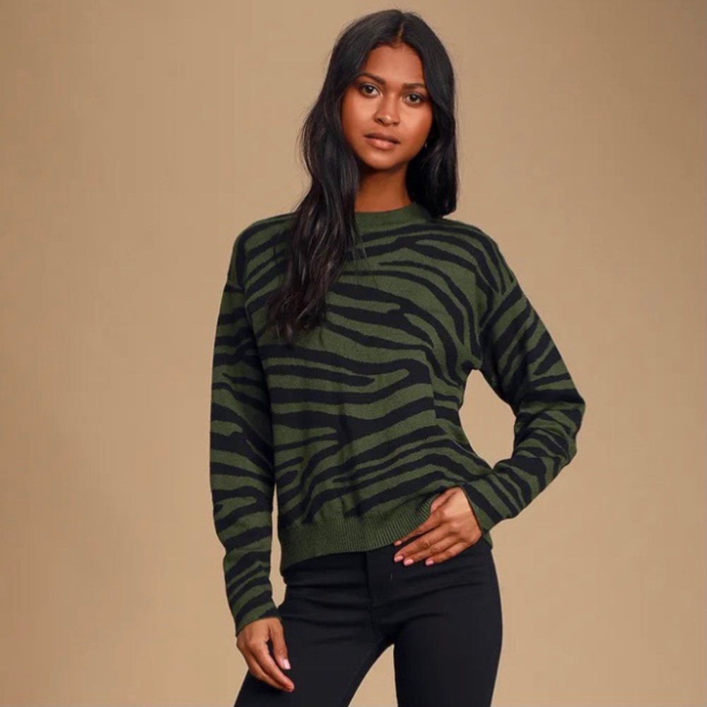 Lulus Fierce Love Hunter Green Tiger Striped Sweater